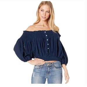 We The Free Dark Blue Off-Shoulder Blouse